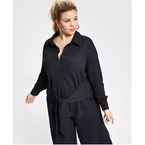 Nina Parker Women's Plus Size Textured Knit Tie-Front Tunic, 2X